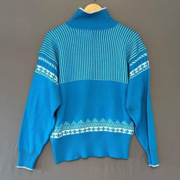 Kazlin Ski Blue Knit Sweater Size Large Wool Blend Colorful Style Winter - Picture 2 of 12